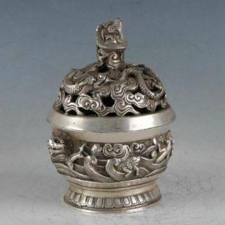 Chinese Silvering Copper Dragon Incense Burner Made During DaMing Xuande Mark 4