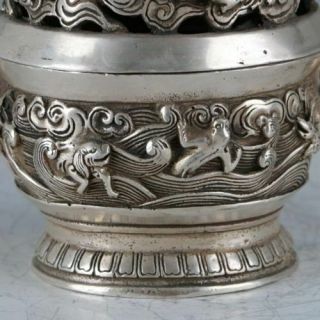 Chinese Silvering Copper Dragon Incense Burner Made During DaMing Xuande Mark 5