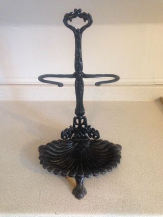 Antique / Old Vintage Cast Iron French Umbrella Stand Sea Shell W/ Lafleur Feet