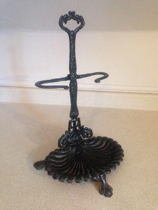 Antique / Old Vintage Cast Iron French Umbrella Stand Sea Shell W/ Lafleur Feet 2