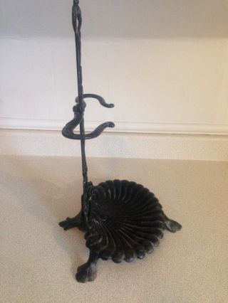 Antique / Old Vintage Cast Iron French Umbrella Stand Sea Shell W/ Lafleur Feet 3