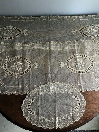 3 Piece - Antique Tambour Lace Runners & Doily