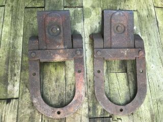 Pair Vintage Cast Iron Barn Door Roller Pulley Horseshoe Sliders Restore