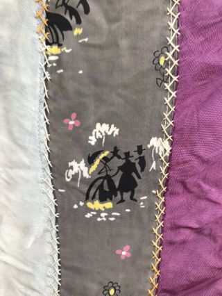 Antique Crazy Quilt Top Embroidered Silk Satin Velvet Primitive Folk Art 100x82