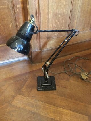 Vintage Herbert Terry Square Stepped Base Anglepoise Lamp Black