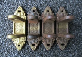 Set Of 4 Antique Cast Iron Swing Arm Curtain Rod Mounting Brackets Oil Lamp