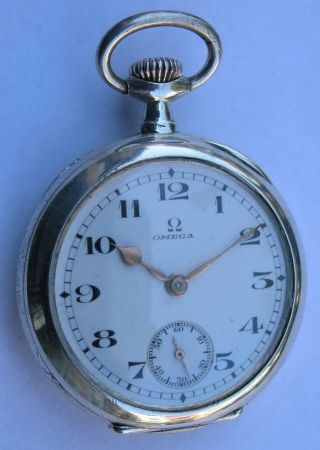 RARE ANTIQUE OMEGA STERLING SILVER.  900 LADIES POCKET WATCH SWISS MADE 1914 2