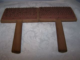 VINTAGE PAIR L.  S.  WATSON & CO.  NO.  4 WOOL CARDERS / COMBS - WOOD - MASS.  U.  S.  A. 3