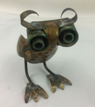 Mid Century Brutalist Brass Owl Abstract Sculpture Figurine Jere` Era Vintage