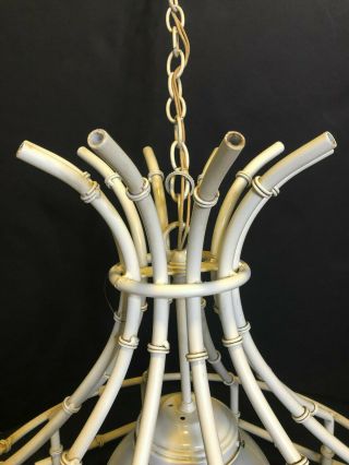 Faux Bamboo Vintage Hollywood Regency Mid Century White Tole Metal Chandelier 3