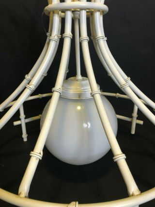 Faux Bamboo Vintage Hollywood Regency Mid Century White Tole Metal Chandelier 4