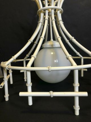 Faux Bamboo Vintage Hollywood Regency Mid Century White Tole Metal Chandelier 5