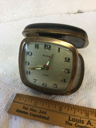 Vintage Sloan Windup Alarm Clock Small Folding Travel Size Made In Japan Radium
