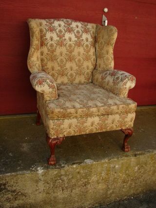 Vintage Ball & Claw Chippendale Wing Back Chair - For Restoration