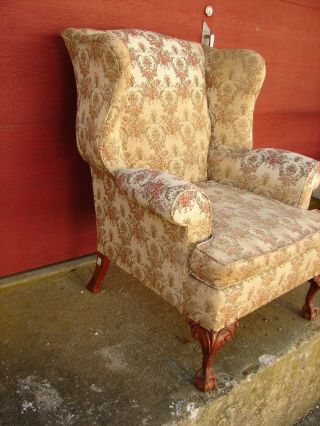Vintage Ball & Claw Chippendale Wing Back Chair - For Restoration 2