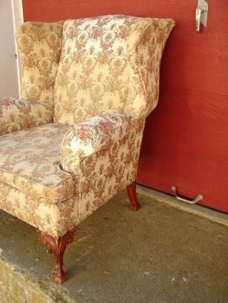 Vintage Ball & Claw Chippendale Wing Back Chair - For Restoration 3