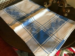 Vintage White & Blue Cotton Tablecloth