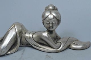 Old Collectable Miao Silver Carve Sexy Classical Belle Home Decor Lucky Statue