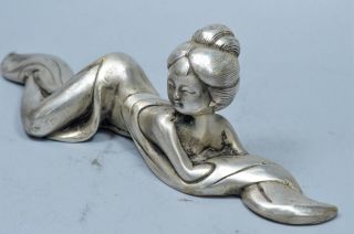 Old Collectable Miao Silver Carve Sexy Classical Belle Home Decor Lucky Statue 3
