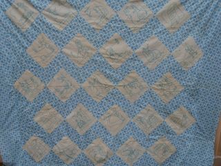 Antique Feedsack Fabric Quilt Top To Complete Bible Verses Story Images 76X82 8