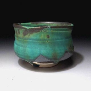 6d5: Japanese Tea Bowl,  Seto Ware By Famous Potter,  Eichi Kato,  Artistic Green