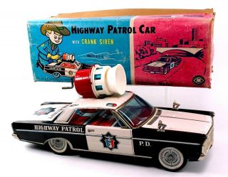 Vintage Masudaya (tm) (japan) 1965 Ford Galaxie Hwy Patrol Car W/siren & Box Nr