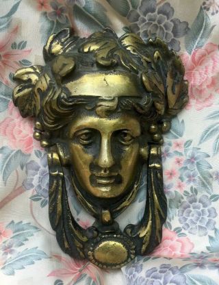 Antique Art Nouveau Brass Bronze Woman Head Door Knocker Female Victorian Face