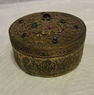 Antique E & J.  B.  Empire Art Gold Jeweled Jewelry Trickett Box.