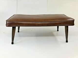 Vintage Vinyl Bench Mid Century Modern Danish 1950s 60s Ottoman Foot Stool Brown