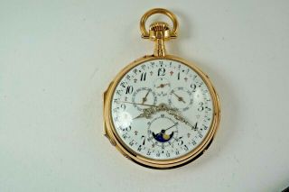 L.  Leroy & Cie.  Pink Gold Keyless Winding Calendar Pocket Watch Dates 1900