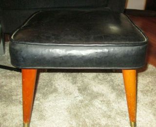 Vintage Mid Century Modern Eames Black Leather Foot Stool Ottoman Chair Vinyl