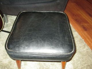 Vintage Mid Century Modern Eames Black Leather Foot Stool Ottoman Chair VINYL 2