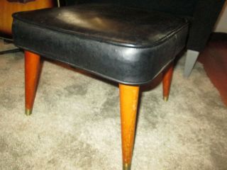 Vintage Mid Century Modern Eames Black Leather Foot Stool Ottoman Chair VINYL 3