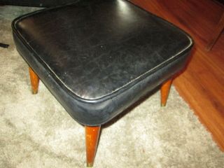 Vintage Mid Century Modern Eames Black Leather Foot Stool Ottoman Chair VINYL 4