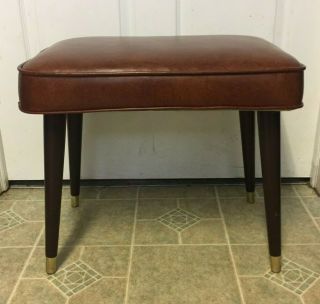 Vintage Mid Century Brown Vanity Bench Stool Seat,  Pencil Legs -