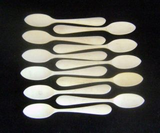 Antique Set Of 11 Caviar Spoons: Hand Carved In Cattle Bone 12 Cm Long
