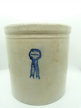 Antique Blue Ribbon Brand Buckeye Pottery Macomb Il One Gallon Crock
