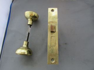 VTG Antique Brass Bronze Russwin Mortise Door Lock Set & Knobs Ribbon & Reed 2