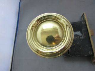 VTG Antique Brass Bronze Russwin Mortise Door Lock Set & Knobs Ribbon & Reed 7