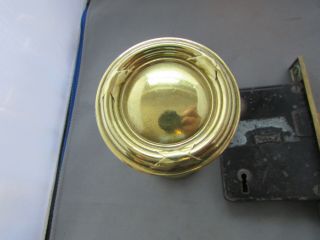 VTG Antique Brass Bronze Russwin Mortise Door Lock Set & Knobs Ribbon & Reed 8