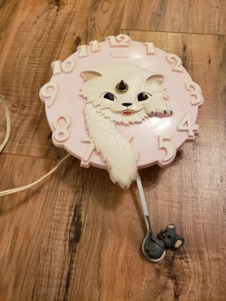 Vintage Spartus White Cat Pink Clock