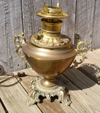 Antique Victorian Pg Co.  Copper Brass Gwtw Table Oil Lamp Base Electrified