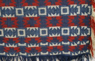 Antique Red,  White,  & Blue Star Work Coverlet In A Star Within Star Pattern