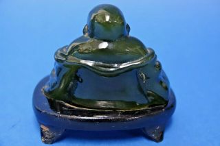 CARVED JADE STYLE CHINESE BUDDHA ON WOODEN STAND - L@@K 3