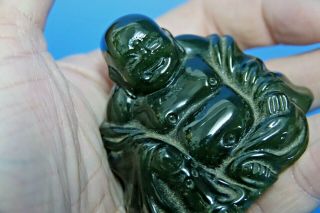 CARVED JADE STYLE CHINESE BUDDHA ON WOODEN STAND - L@@K 8
