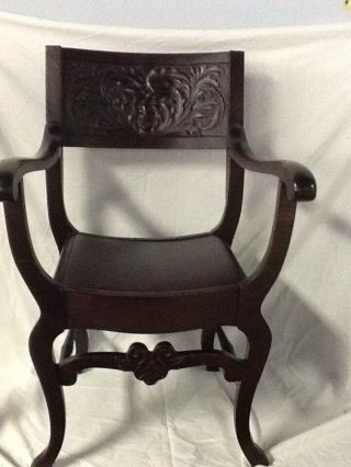 Hand Carved Mahogany  Mr.  North Wind  Chair From The Gothic Revival Period