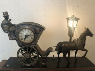 Vintage United Metal Goods Hansom Cab Horse & Carriage Clock Model 701