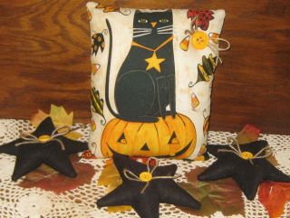 Black Cat Pumpkin Shelf Sitter Stars Bowl Fillers Halloween Country Decor