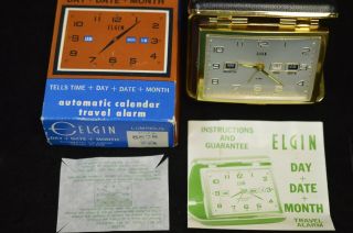 Never Used? Elgin Day,  Date,  Month Luminous Auto Calendar Travel Alarm 8828