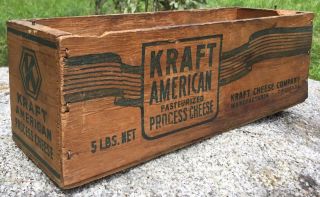 Primitive Vintage Kraft Advertising Wooden 5 Lb American Cheese Box Rustic Decor